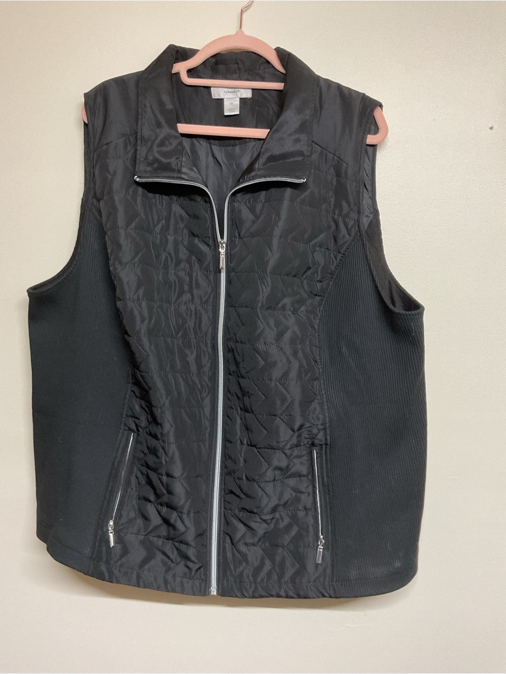 CJ Banks Black Quilted Front Zip Vest